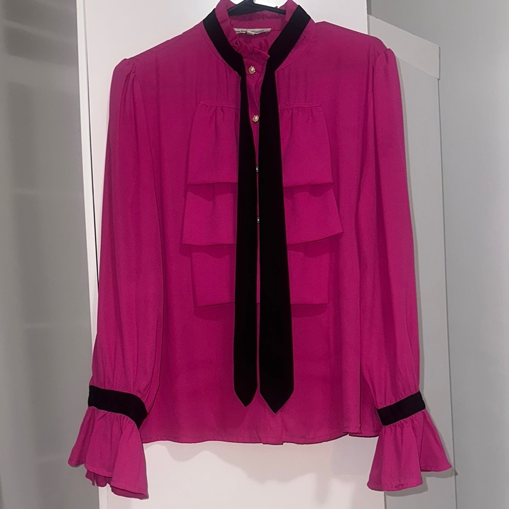 Women's Pink Blouse with Black Accents